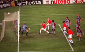 Ole Gunnar Solskjaer scores the winning goal for Manchester United in the 1999 Champions League Final. Photo Credit: Daily Mail