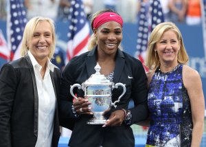 From left to right: Martin Navratilova, Serena Williams, and Chris Evert have each won 18 major championships. Photo Credit: New York Times