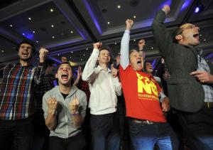 Scottish citizens opposed to independence react to Thursday's election results. Photo Credit: AFP/Getty