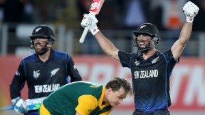 Grant Elliott (right) was one of New Zealand's heroes in the semifinal win over South Africa. Photo Credit: AP